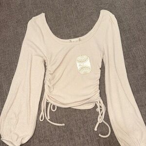 Altar'd State Cream Bishop Sleeve Ruched Blouse